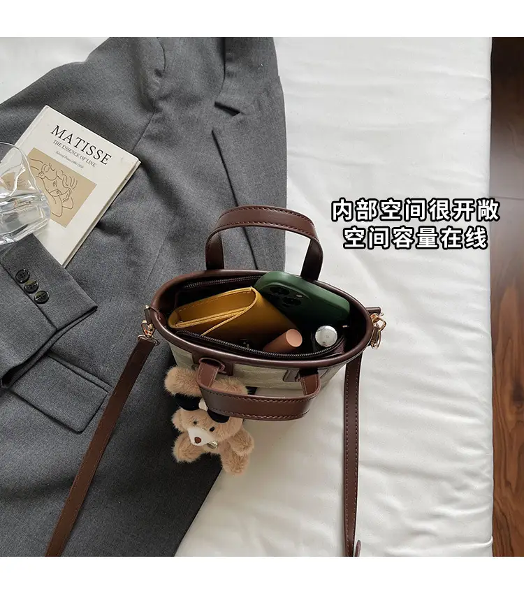 Women's Brown Leather Crossbody Bag with Teddy Bear Charm — feature 13