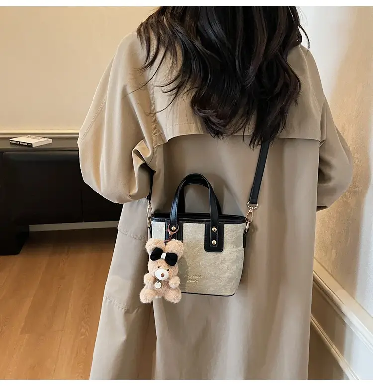 Women's Brown Leather Crossbody Bag with Teddy Bear Charm — feature 25