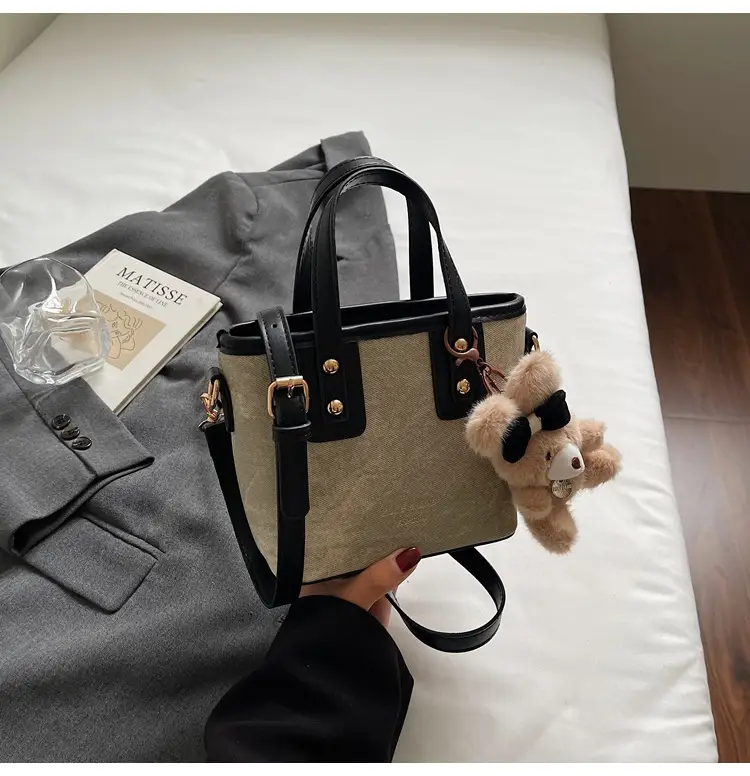 Women's Brown Leather Crossbody Bag with Teddy Bear Charm — feature 28
