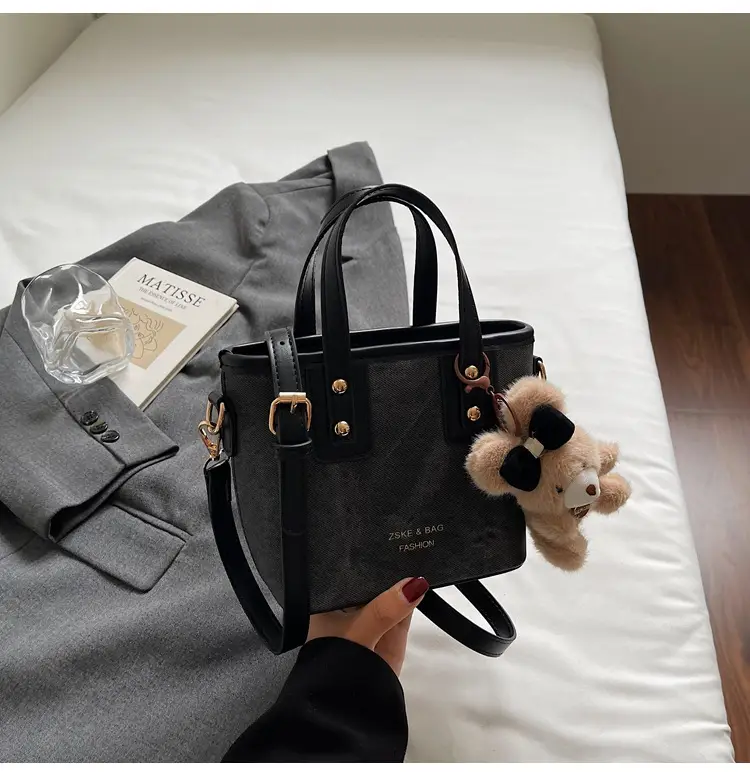 Women's Brown Leather Crossbody Bag with Teddy Bear Charm — feature 29