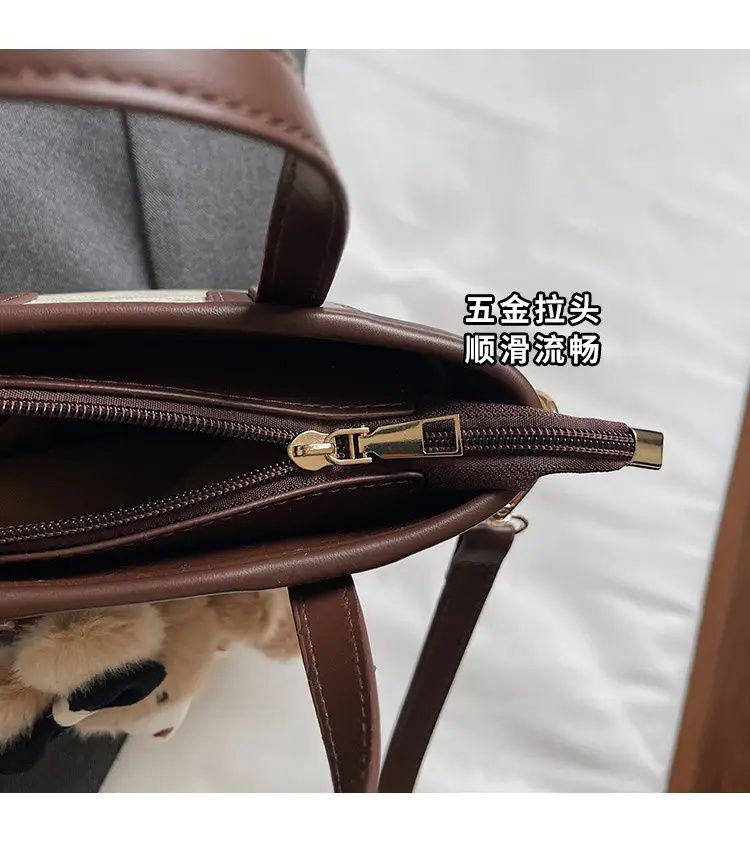 Women's Brown Leather Crossbody Bag with Teddy Bear Charm — feature 8