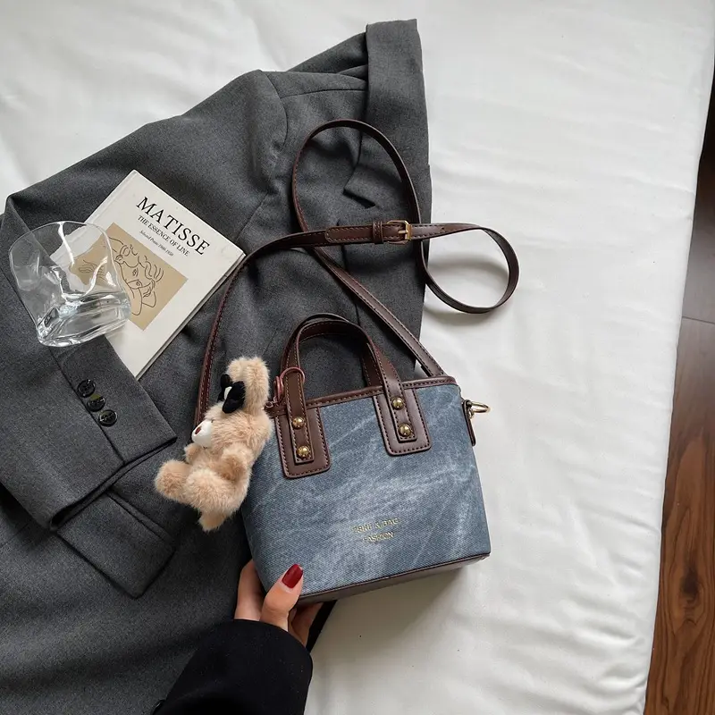 Women's Brown Leather Crossbody Bag with Teddy Bear Charm - Image 3