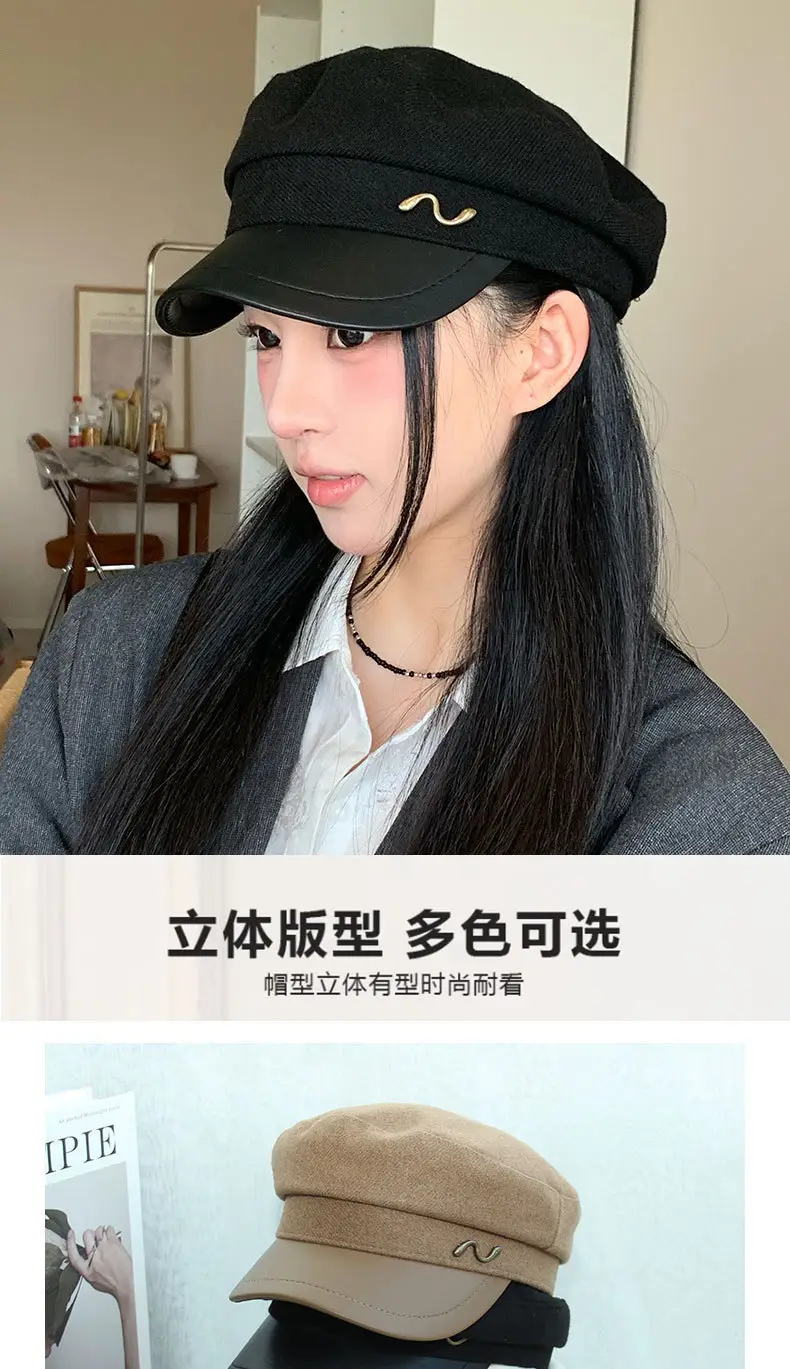 Women's Navy British Beret Cap with Wave Logo — feature 1