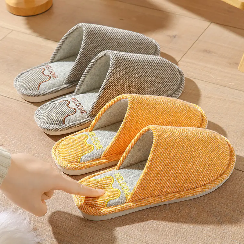 Source Factory Cotton Slippers for Women, Suitable for Spring and Autumn, Indoor Home Use, Cotton and Linen Fabric, Non-Slip, Winter Home Protection - Image 7