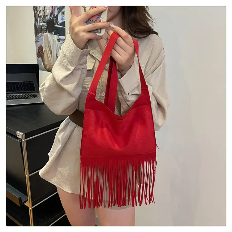 Red Tassel Crossbody Bag for Women Summer Commute — feature 10