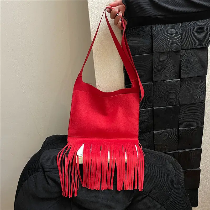 Red Tassel Crossbody Bag for Women Summer Commute - Image 2