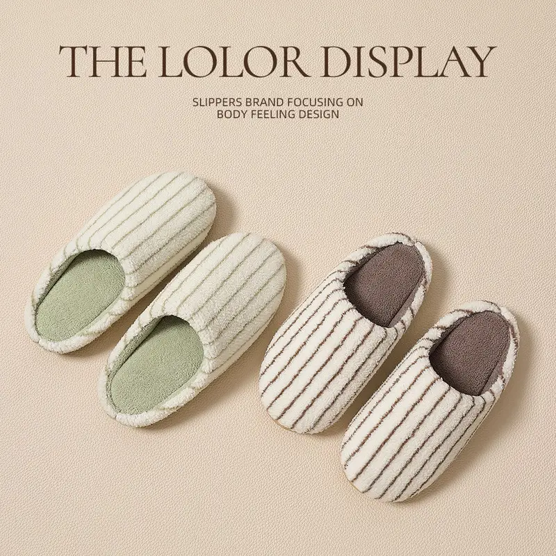 Women Winter Striped Cotton Slippers Baotou - Image 5