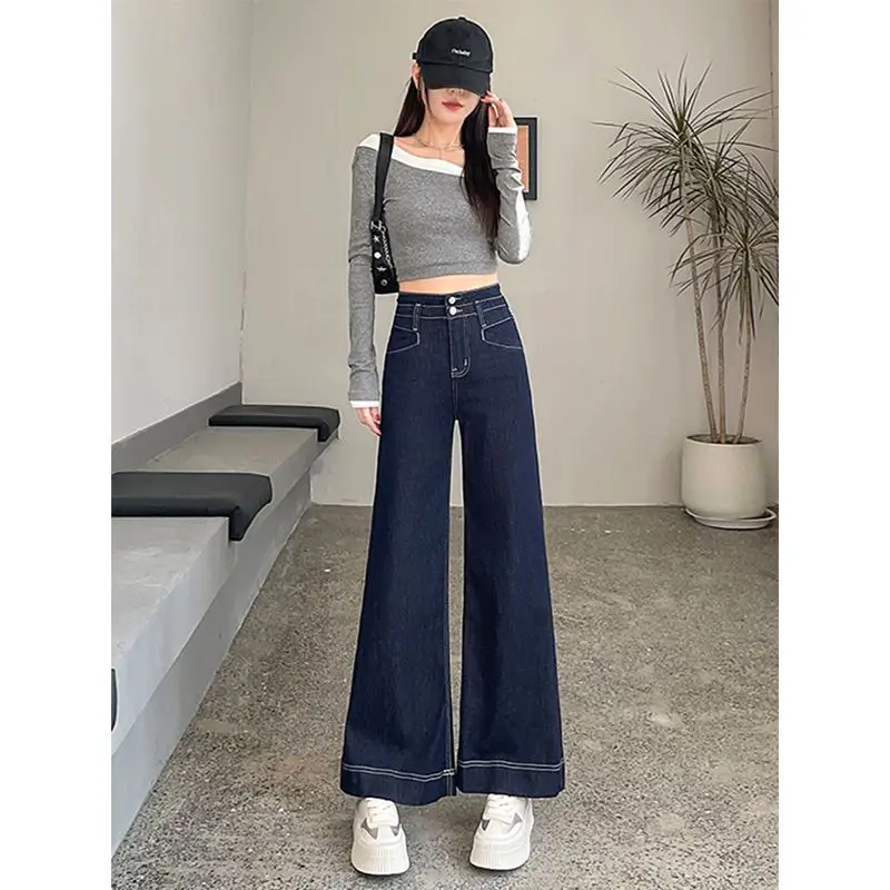 Dark Blue Wide Leg Jeans for Women 2025