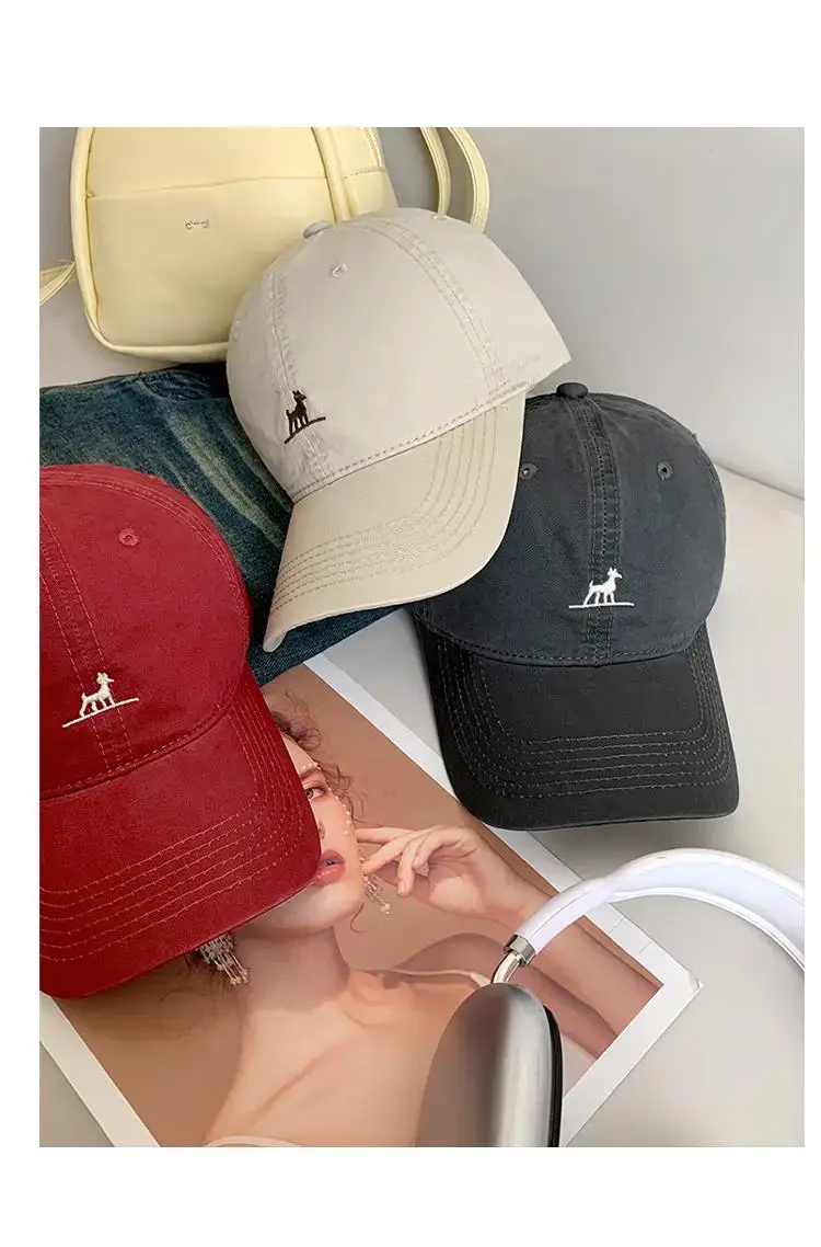 Red Korean Style Dog Embroidery Baseball Cap for Women — feature 11