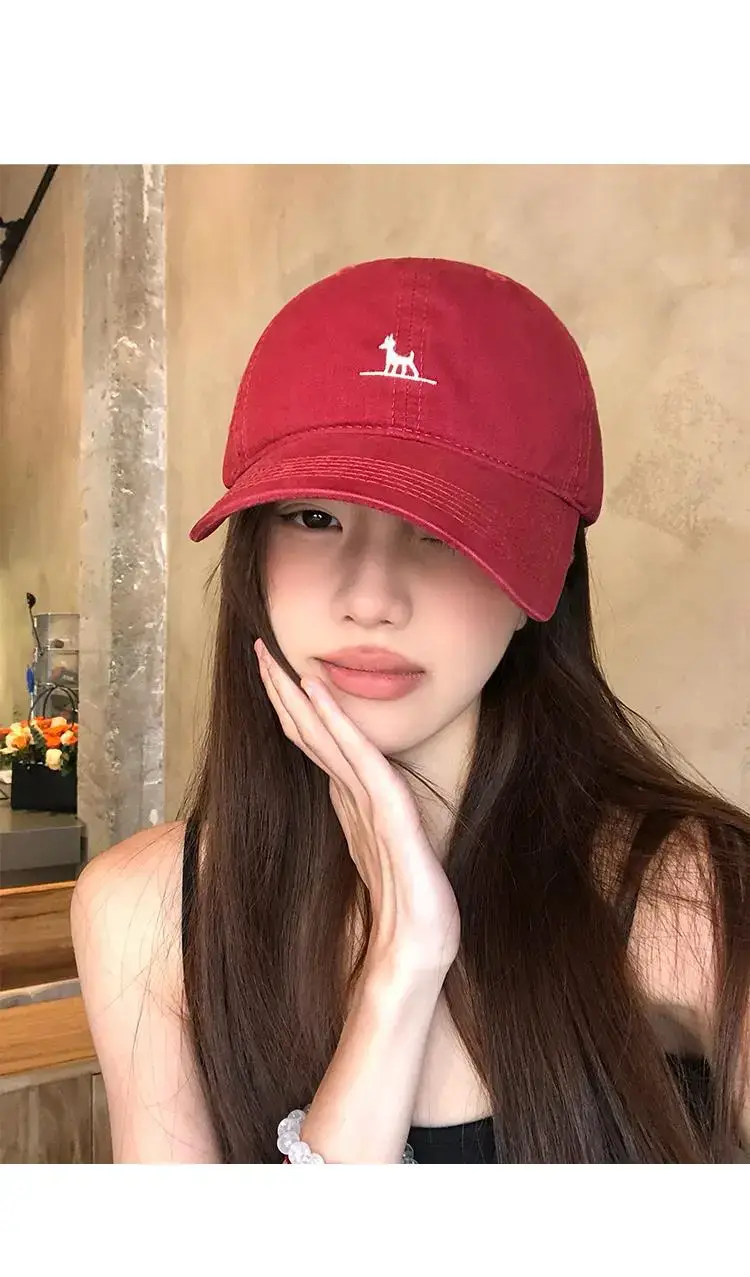 Red Korean Style Dog Embroidery Baseball Cap for Women — feature 6