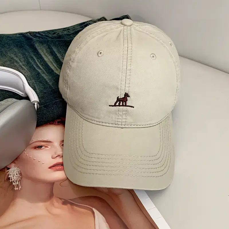 Red Korean Style Dog Embroidery Baseball Cap for Women - Image 2