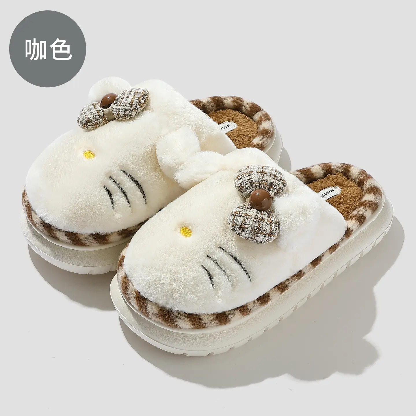 Women Winter Cartoon Slippers White Red Bow Warm Indoor Wear