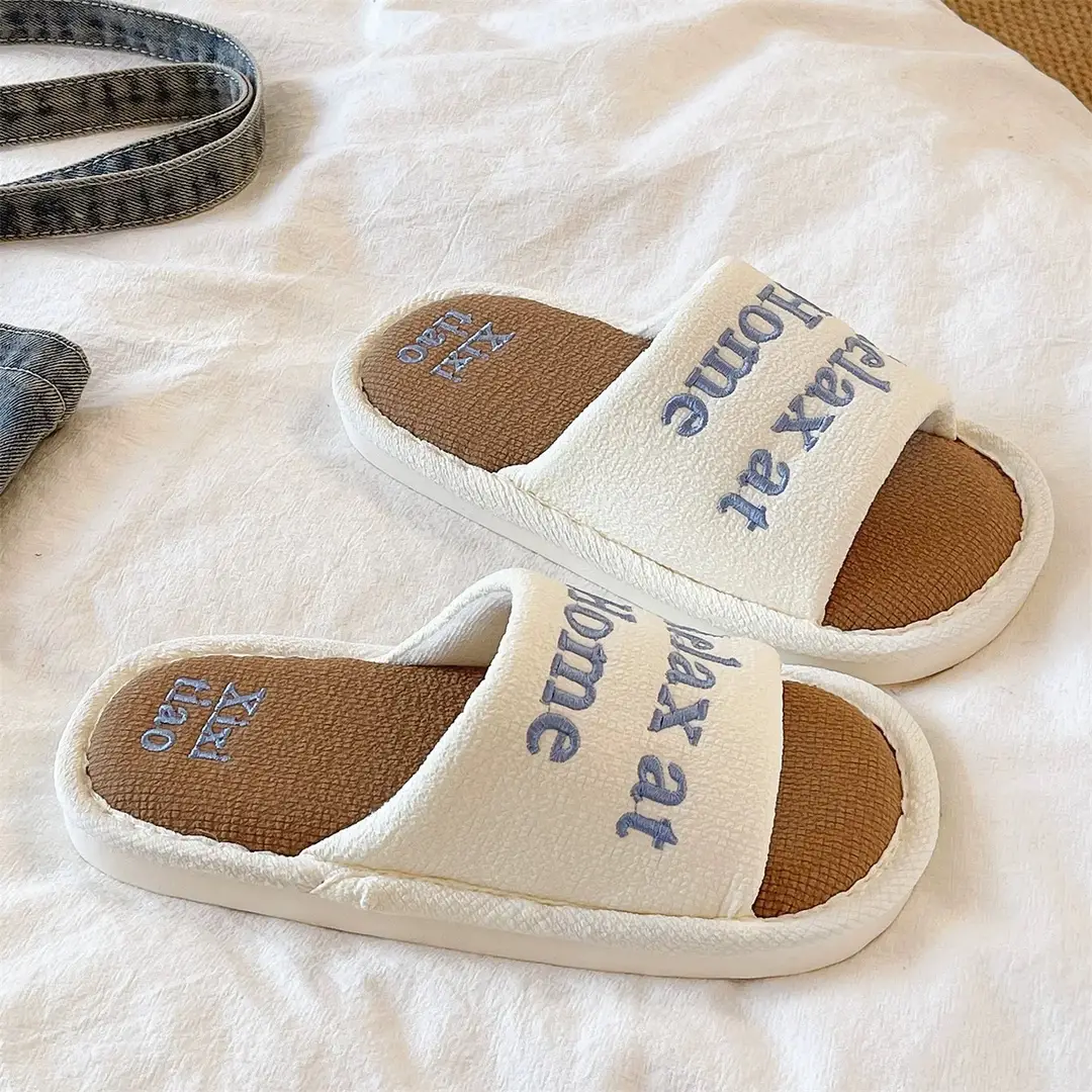 Fashionable Lettered Linen Slippers for Women, Spring and Autumn 2026 New Model, Indoor Home Comfort, Breathable, Non-Slip Slide Slippers - Image 5