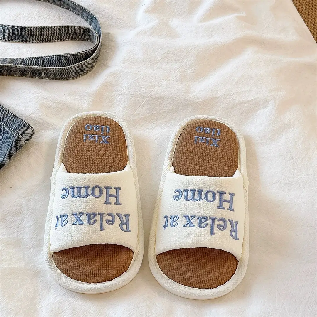 Fashionable Lettered Linen Slippers for Women, Spring and Autumn 2026 New Model, Indoor Home Comfort, Breathable, Non-Slip Slide Slippers - Image 6