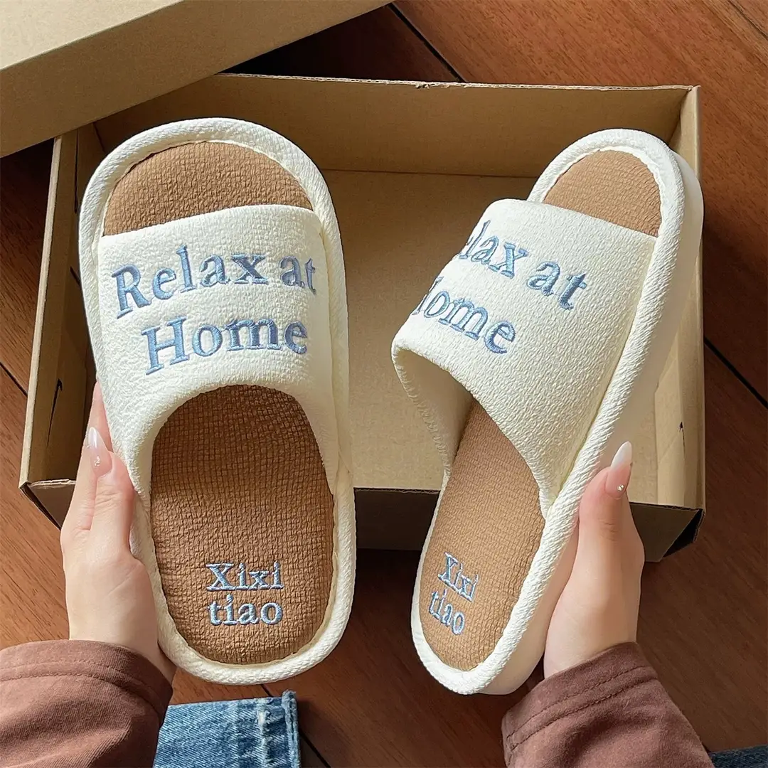 Fashionable Lettered Linen Slippers for Women, Spring and Autumn 2026 New Model, Indoor Home Comfort, Breathable, Non-Slip Slide Slippers - Image 7