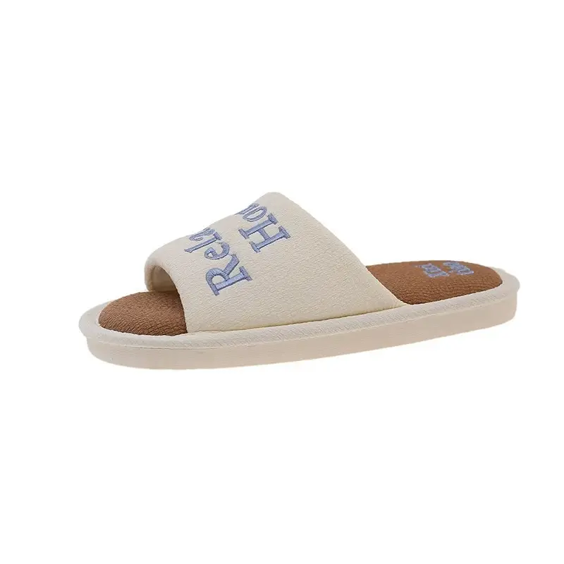 Fashionable Lettered Linen Slippers for Women, Spring and Autumn 2026 New Model, Indoor Home Comfort, Breathable, Non-Slip Slide Slippers - Image 8
