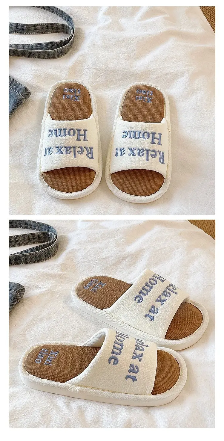 Fashionable Lettered Linen Slippers for Women, Spring and Autumn 2026 New Model, Indoor Home Comfort, Breathable, Non-Slip Slide Slippers — feature 4