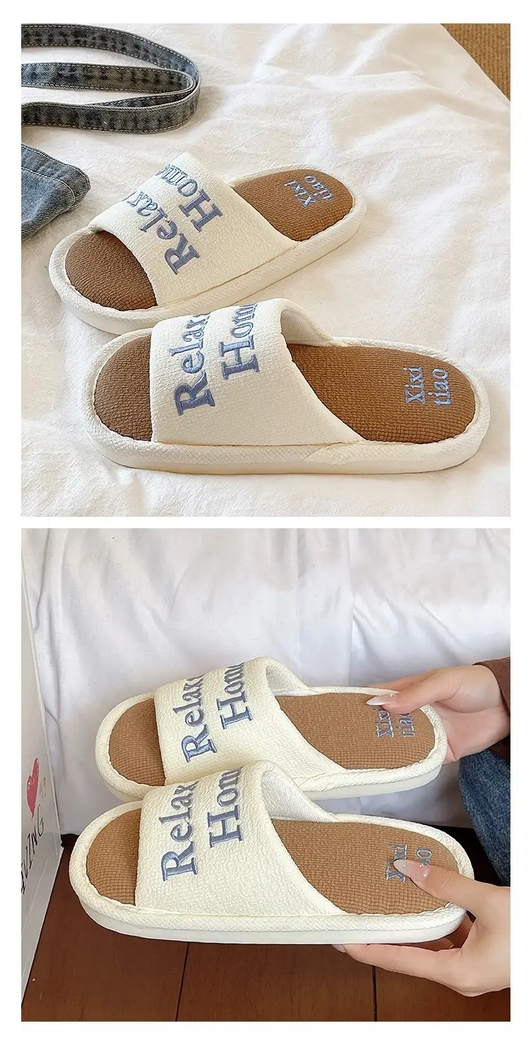 Fashionable Lettered Linen Slippers for Women, Spring and Autumn 2026 New Model, Indoor Home Comfort, Breathable, Non-Slip Slide Slippers — feature 5