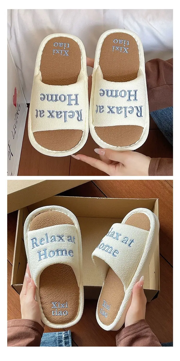 Fashionable Lettered Linen Slippers for Women, Spring and Autumn 2026 New Model, Indoor Home Comfort, Breathable, Non-Slip Slide Slippers — feature 6