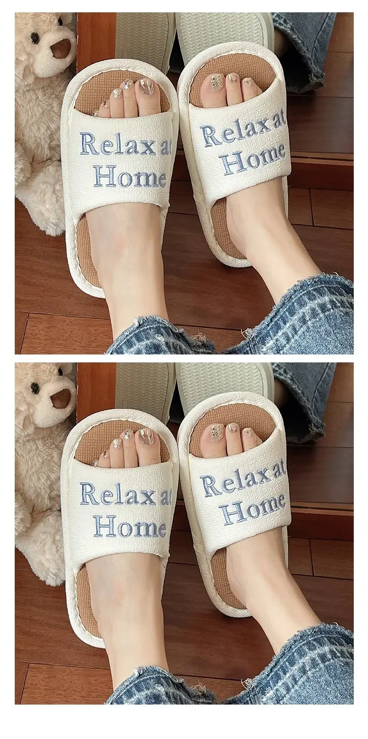 Fashionable Lettered Linen Slippers for Women, Spring and Autumn 2026 New Model, Indoor Home Comfort, Breathable, Non-Slip Slide Slippers — feature 7