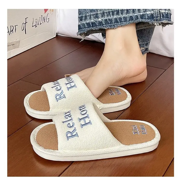 Fashionable Lettered Linen Slippers for Women, Spring and Autumn 2026 New Model, Indoor Home Comfort, Breathable, Non-Slip Slide Slippers — feature 8