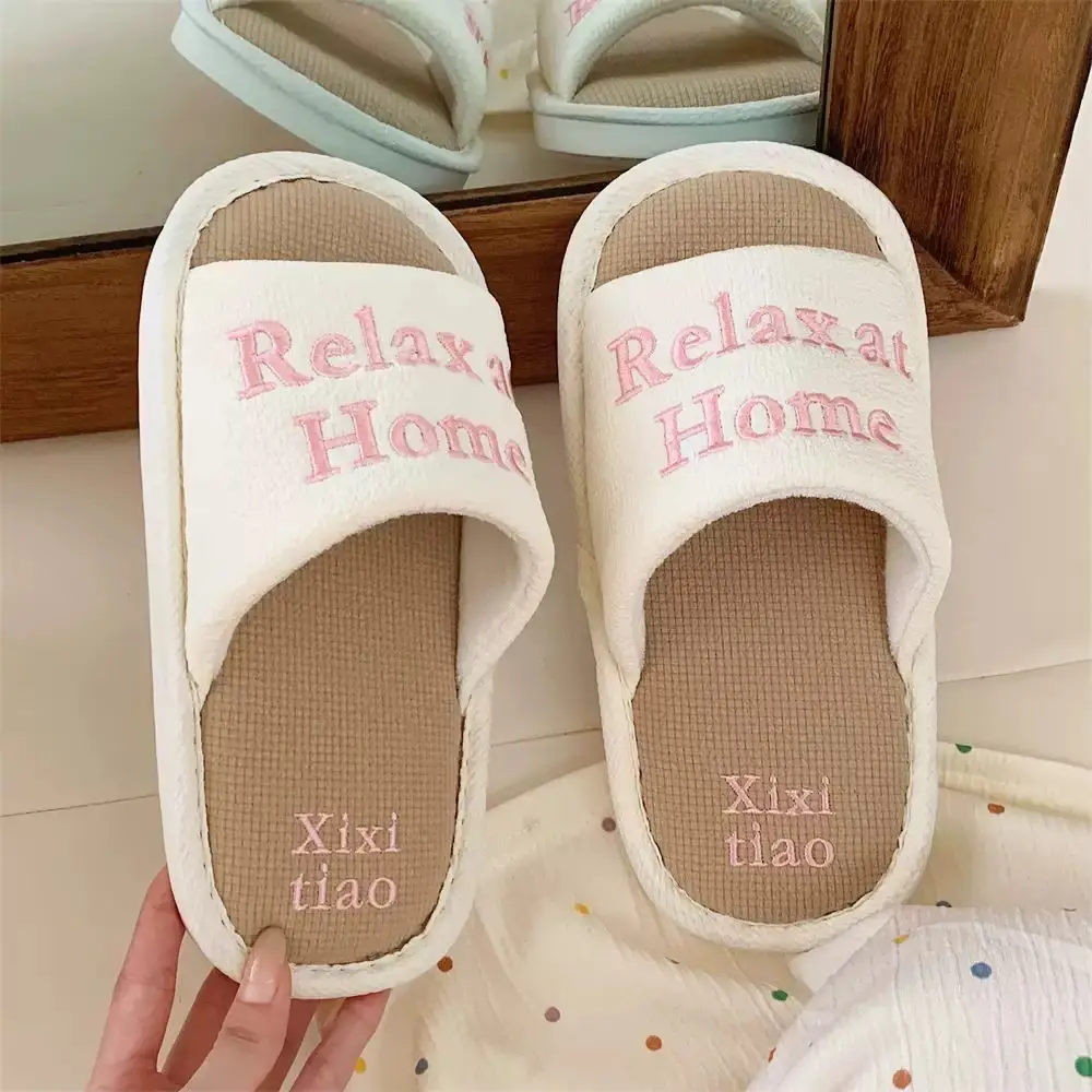 Fashionable Lettered Linen Slippers for Women, Spring and Autumn 2026 New Model, Indoor Home Comfort, Breathable, Non-Slip Slide Slippers - Image 2