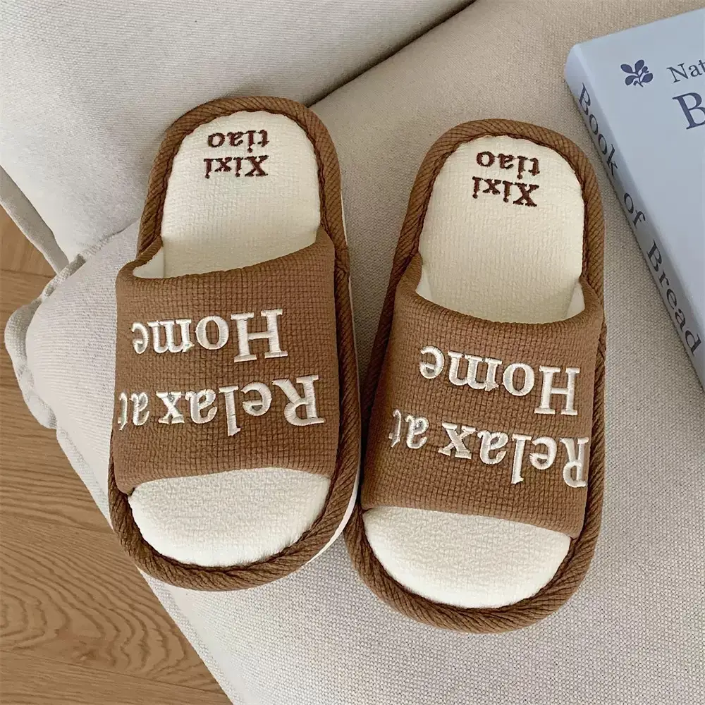Fashionable Lettered Linen Slippers for Women, Spring and Autumn 2026 New Model, Indoor Home Comfort, Breathable, Non-Slip Slide Slippers - Image 3