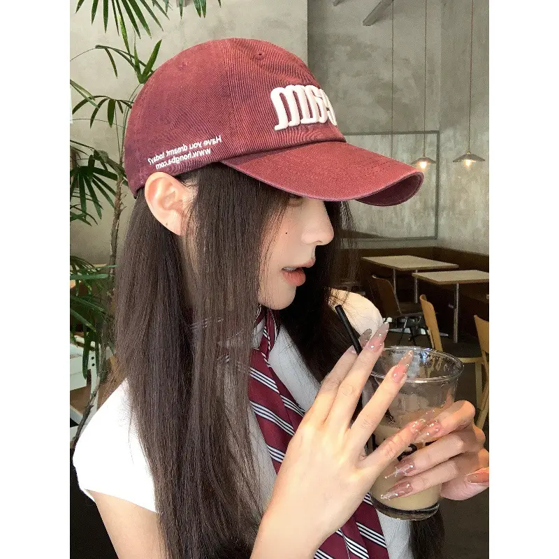 Women American Street Style Letter Embroidered Baseball Cap with Wide Brim - Image 8