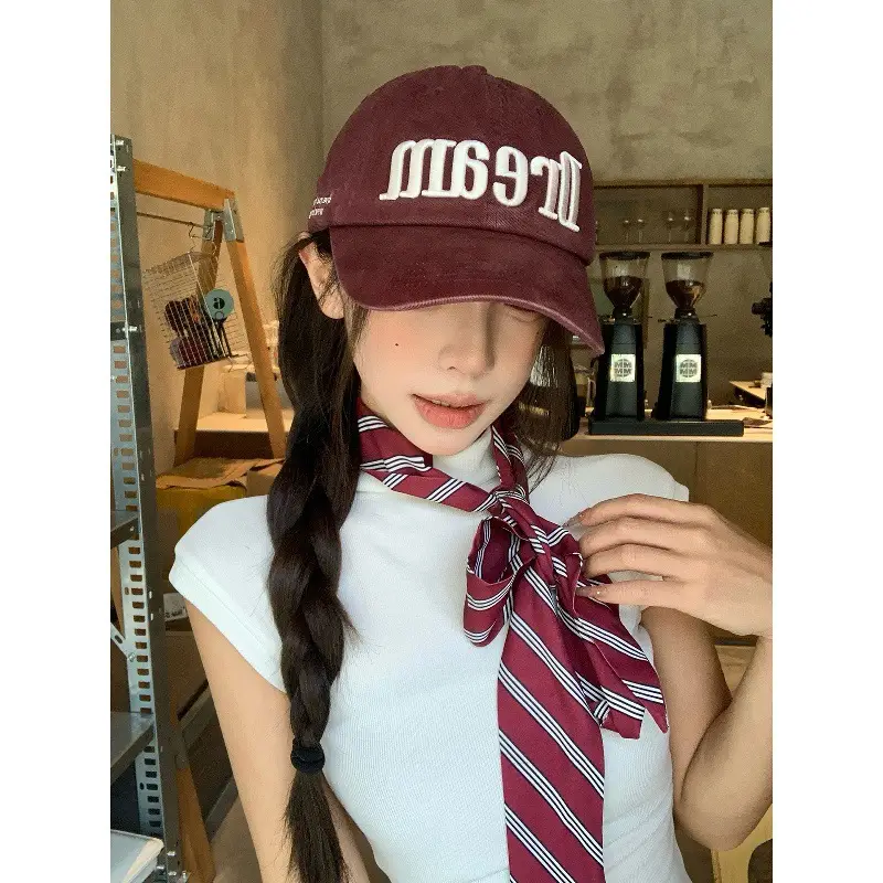 Women American Street Style Letter Embroidered Baseball Cap with Wide Brim - Image 9