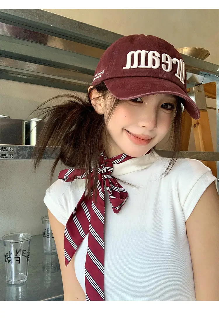 Women American Street Style Letter Embroidered Baseball Cap with Wide Brim — feature 10