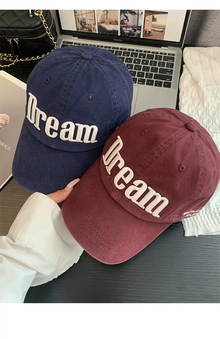 Women American Street Style Letter Embroidered Baseball Cap with Wide Brim — feature 13