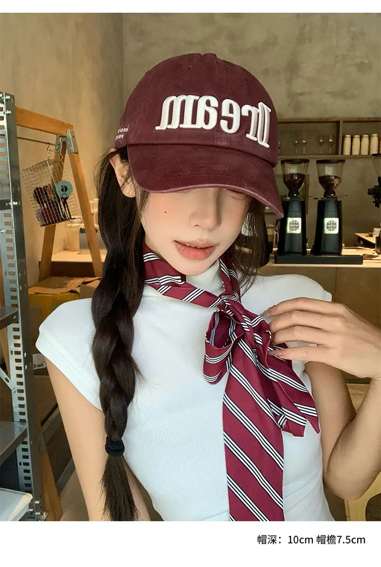 Women American Street Style Letter Embroidered Baseball Cap with Wide Brim — feature 7