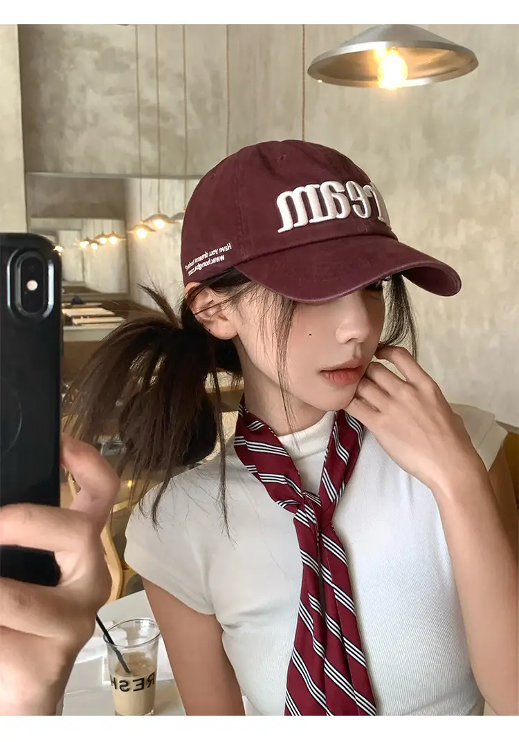 Women American Street Style Letter Embroidered Baseball Cap with Wide Brim — feature 8