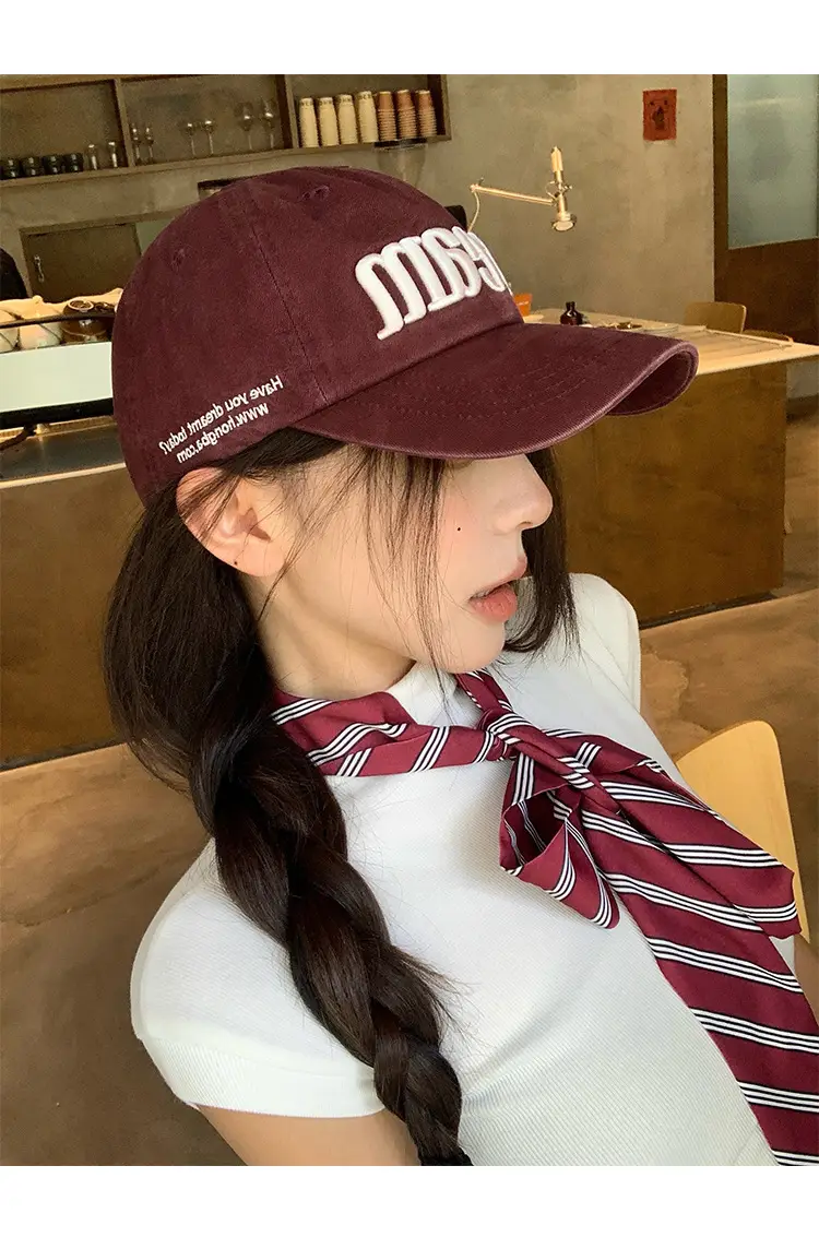 Women American Street Style Letter Embroidered Baseball Cap with Wide Brim — feature 9