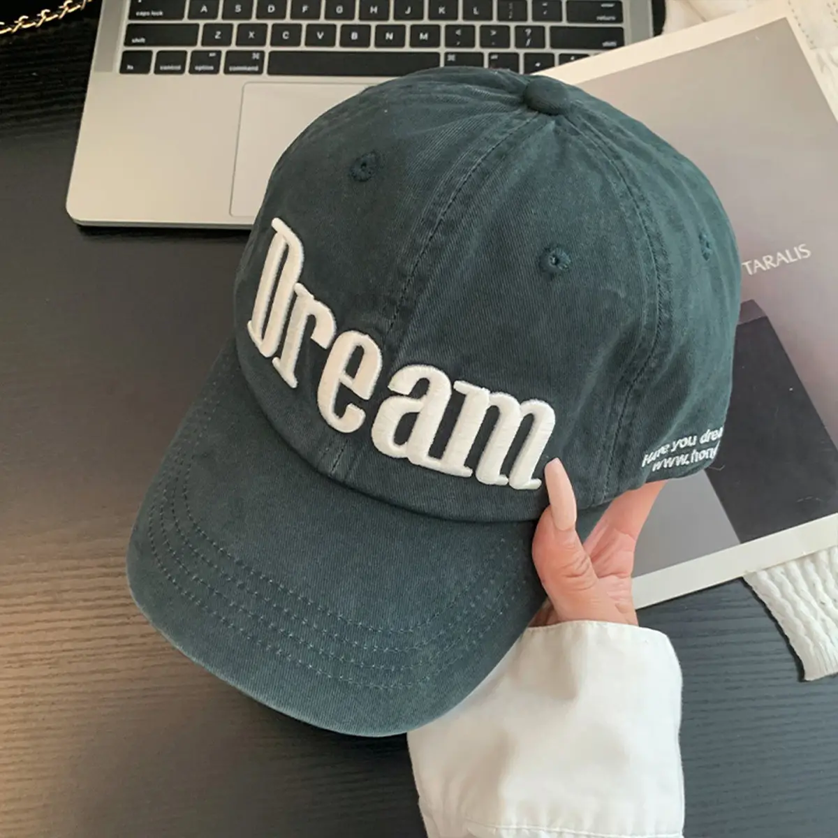 Women American Street Style Letter Embroidered Baseball Cap with Wide Brim - Image 2