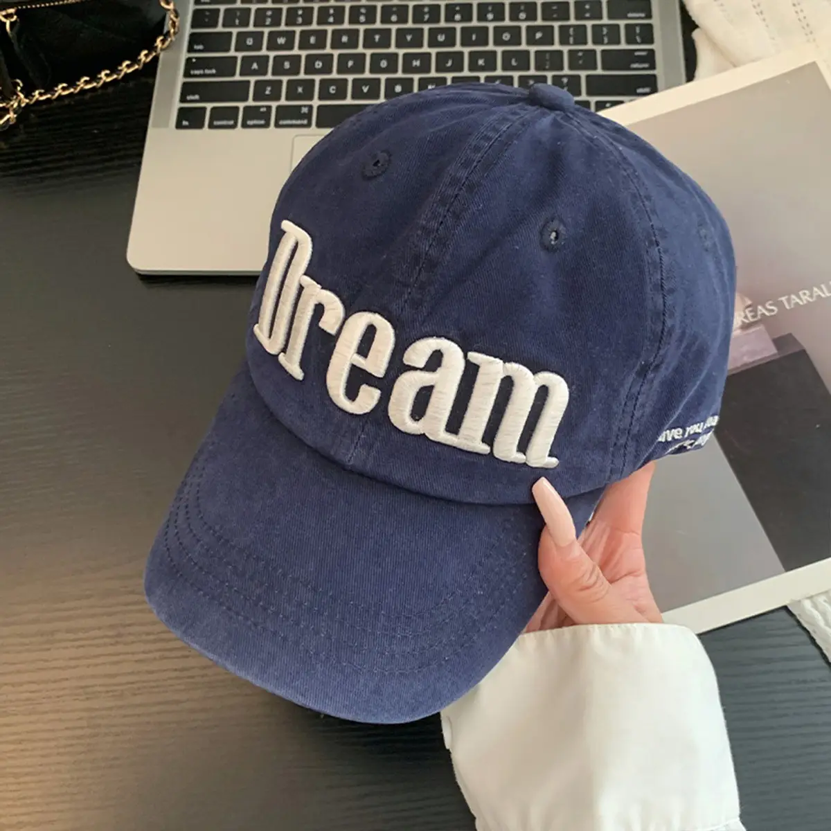 Women American Street Style Letter Embroidered Baseball Cap with Wide Brim - Image 3