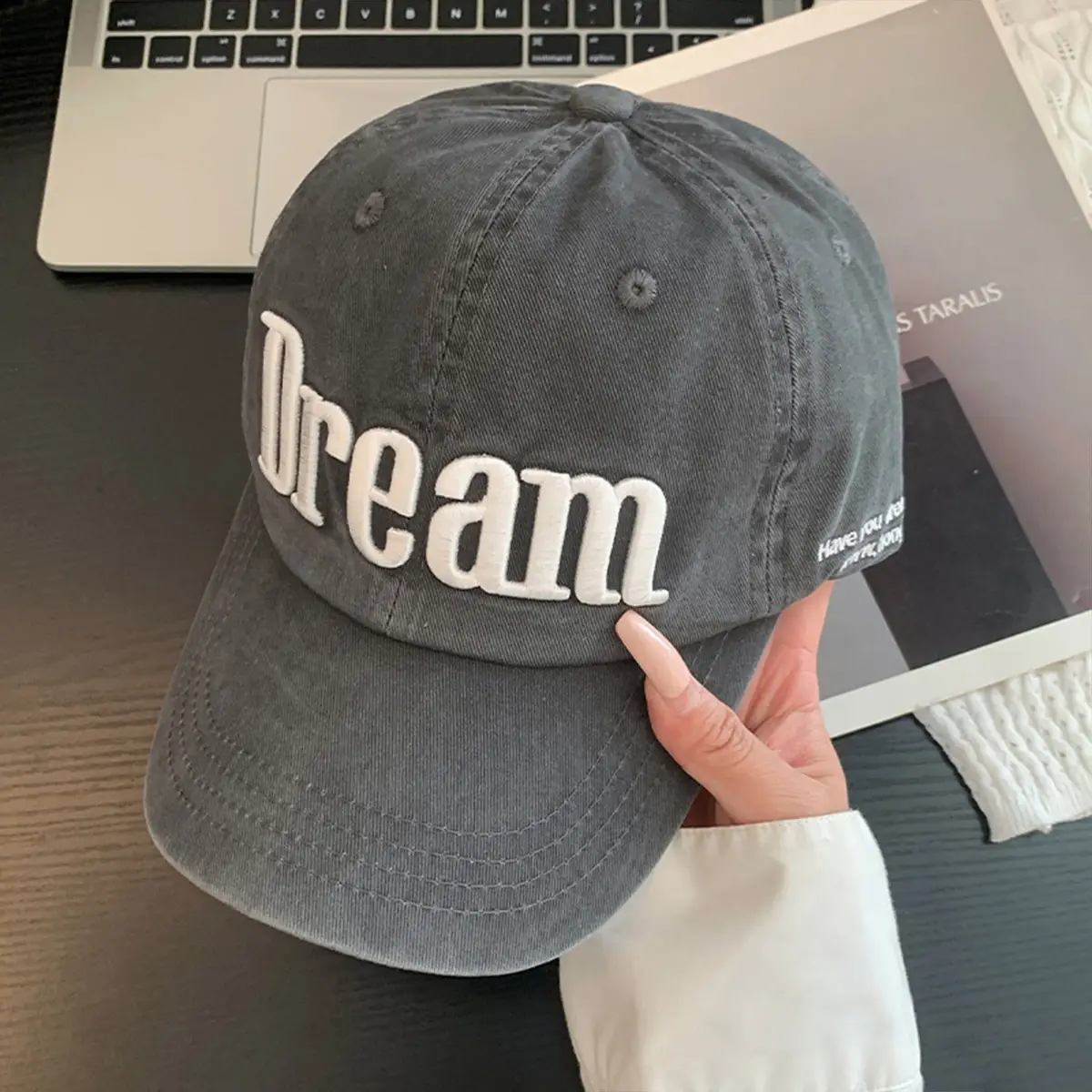 Women American Street Style Letter Embroidered Baseball Cap with Wide Brim - Image 5