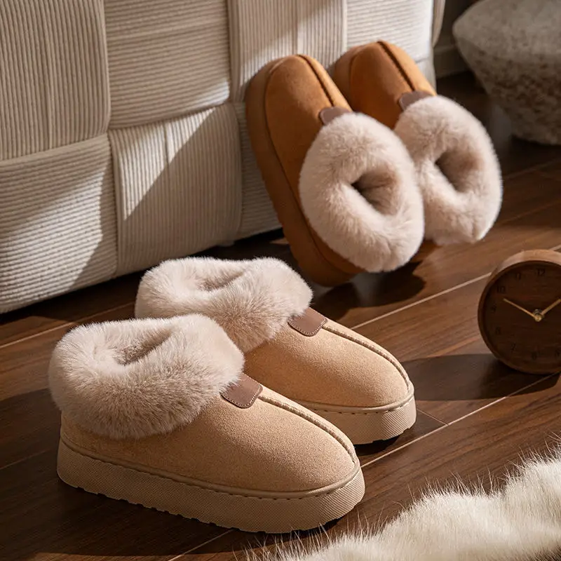 Spot Wholesale Cross-Border Winter Thick-Soled Bag-Heeled Snow Boots for Outer Wear Non-Slip Plus Velvet Thickened Cotton Slippers for Women