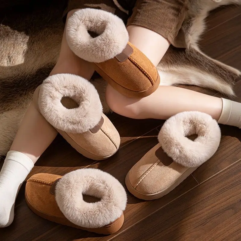 Spot Wholesale Cross-Border Winter Thick-Soled Bag-Heeled Snow Boots for Outer Wear Non-Slip Plus Velvet Thickened Cotton Slippers for Women