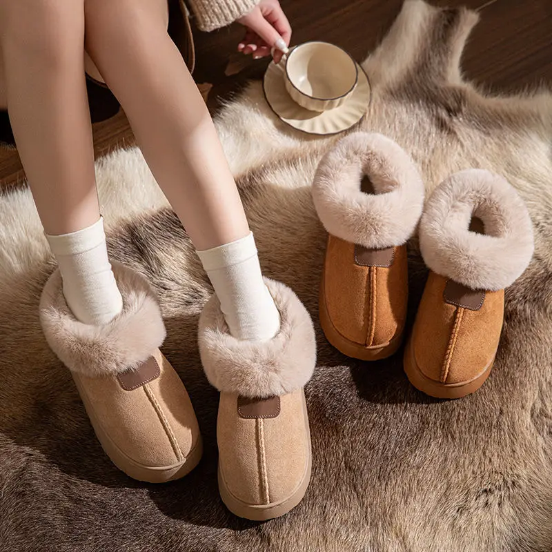 Spot Wholesale Cross-Border Winter Thick-Soled Bag-Heeled Snow Boots for Outer Wear Non-Slip Plus Velvet Thickened Cotton Slippers for Women