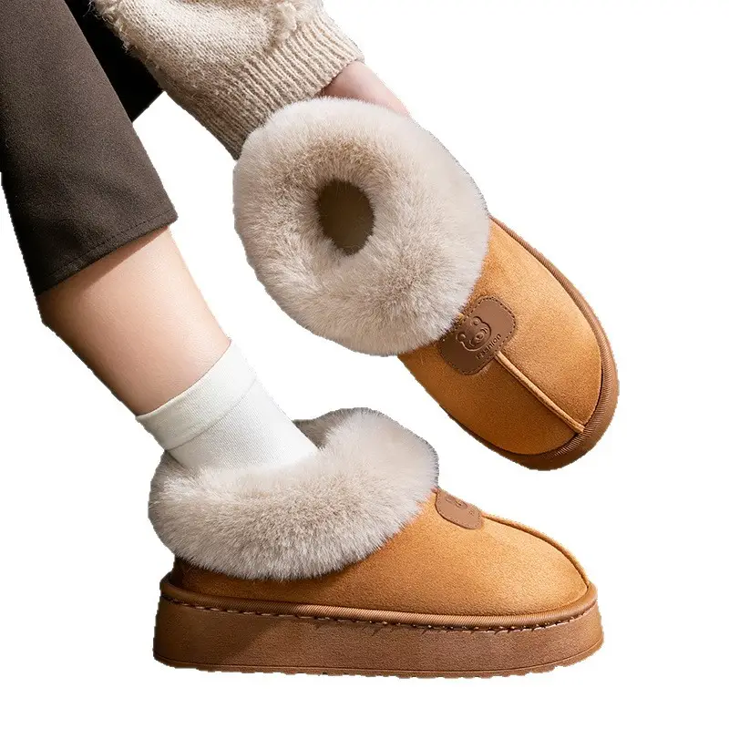 Spot Wholesale Cross-Border Winter Thick-Soled Bag-Heeled Snow Boots for Outer Wear Non-Slip Plus Velvet Thickened Cotton Slippers for Women