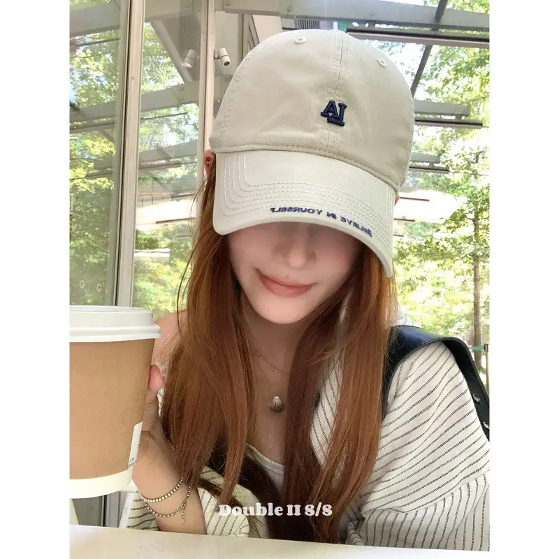 Women Baseball Cap with Letter Embroidery Beige - Image 9