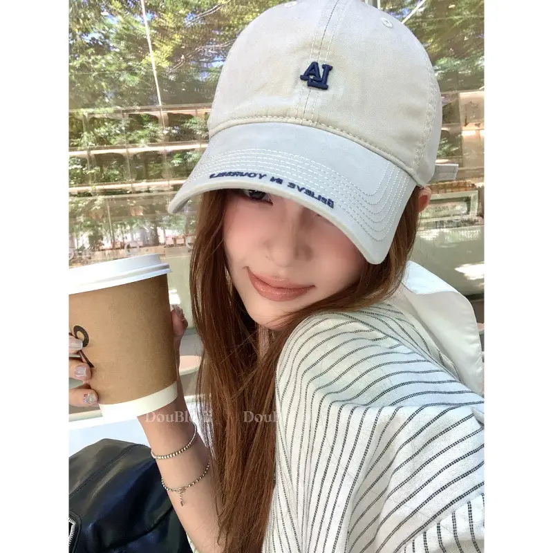 Women Baseball Cap with Letter Embroidery Beige - Image 10