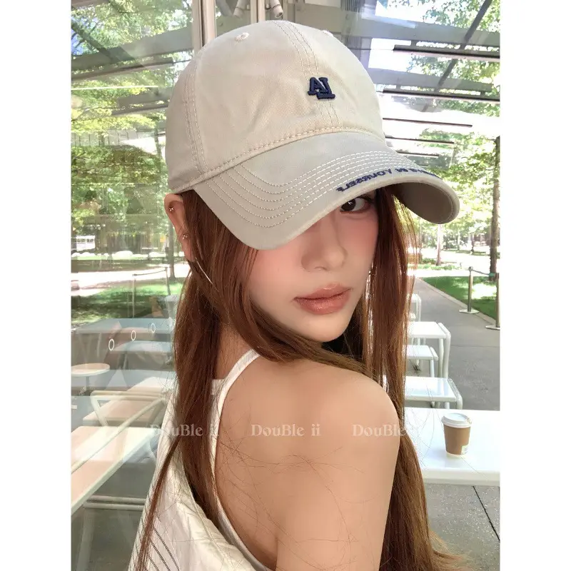 Women Baseball Cap with Letter Embroidery Beige - Image 11