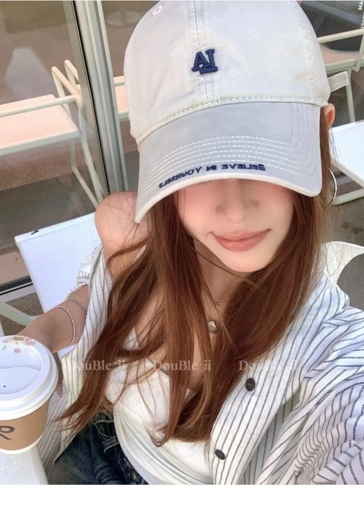 Women Baseball Cap with Letter Embroidery Beige — feature 11