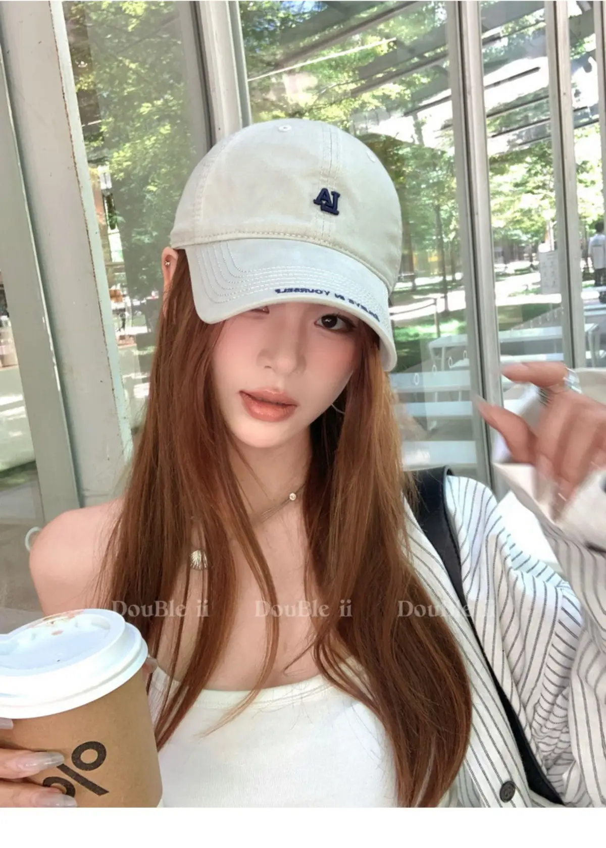 Women Baseball Cap with Letter Embroidery Beige — feature 16