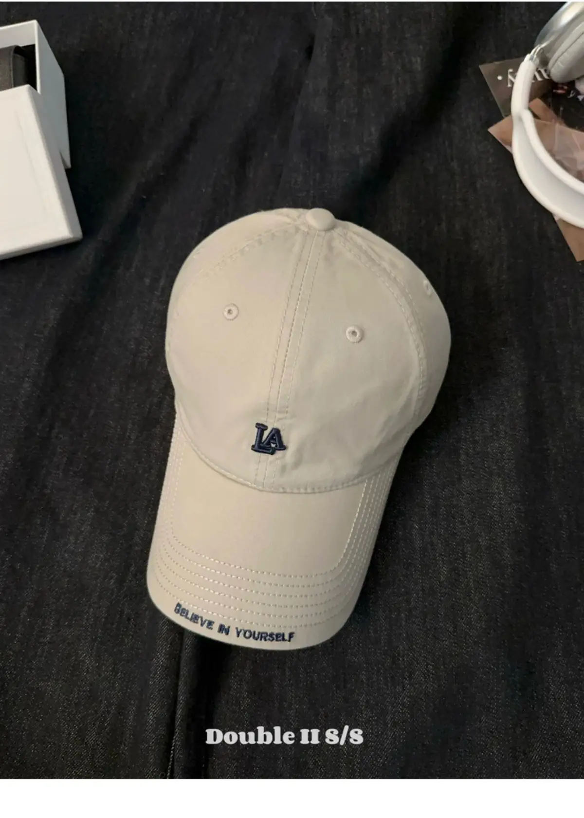 Women Baseball Cap with Letter Embroidery Beige — feature 26
