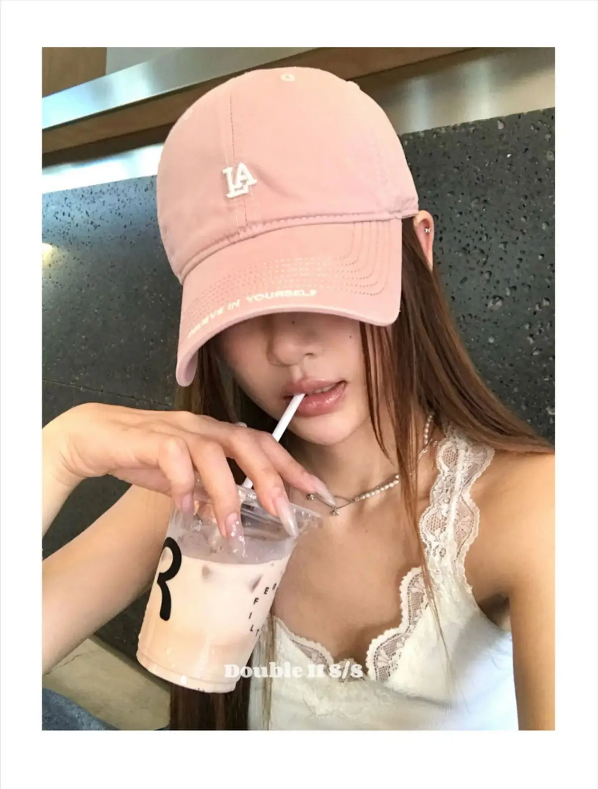 Women Baseball Cap with Letter Embroidery Beige — feature 3