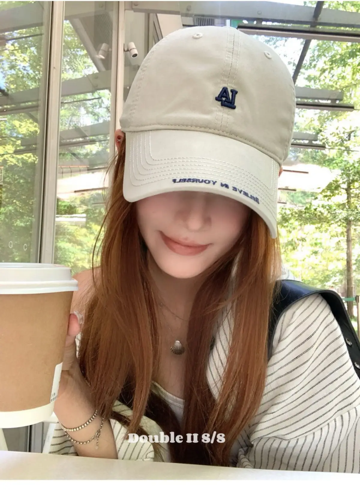 Women Baseball Cap with Letter Embroidery Beige — feature 5