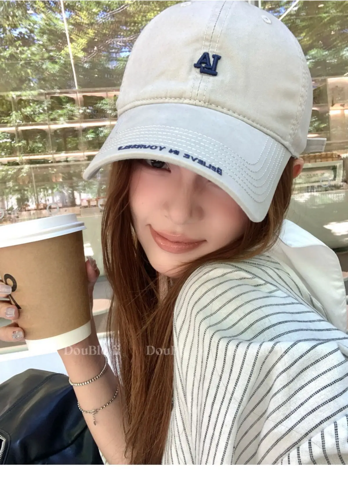 Women Baseball Cap with Letter Embroidery Beige — feature 6